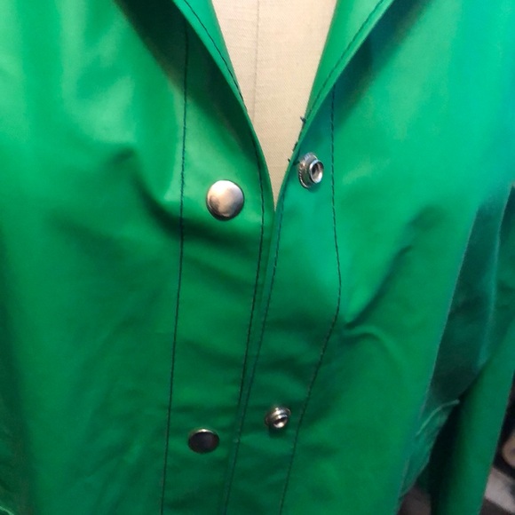 Green Hooded womens Rain Jacket. Whale print lining. Fisherman’s core. Rainy day - Picture 3 of 13